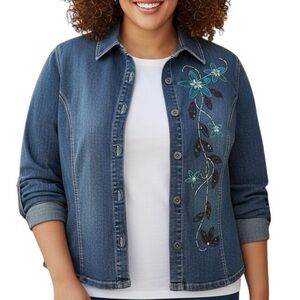 Point Zero Nicole Benisti Blue Denim Embroidered Sequin Jacket Large